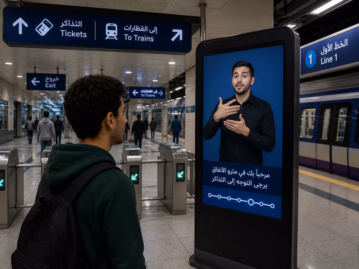 Commuter using SignX for Public Transit